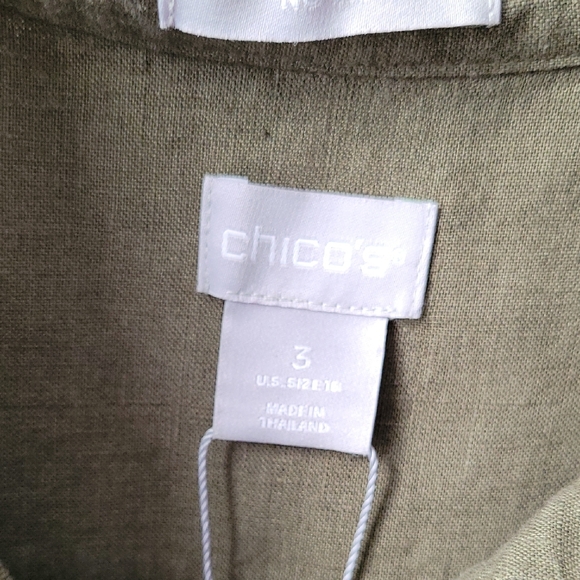 Chico's Olive No Iron Linen Tunic NWT. 3=16/XL. - Picture 8 of 9